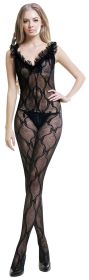 Blancho SE-138 Elegant Black Sheer French Lace Butterfly Embroidery Cami Body Stocking - Black - Medium