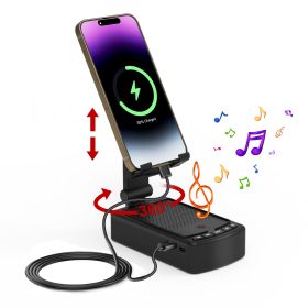 1Pc Cell Phone Stand With HD Surround Wireless Speaker Power Bank Portable Foldable Charging Phone Stand With Anti Slip Base Compatible With Phon (Color: BLACK)