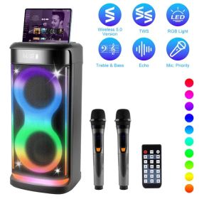 Portable Wireless Party Speaker With LED Light Wireless Mic Remote Control TWS Treble Bass Mic. Echo Music Accompany Mic. Priority Guitar In (Option: Black)