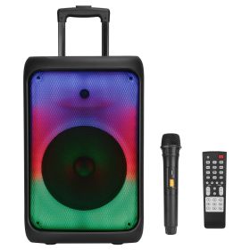 1Pc Portable Wireless Party Speaker Party Speaker With With 5 Colorful Lighting Modes TWS FM USB MMC Slot Aux In Recording Mic Priority Trolley H (Color: BLACK)