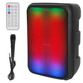 1Pc Portable Wireless Party Speaker 8in Colorful Lights DJ PA System With TWS Function FM Radio USB MMC Card Reading Aux In Recording Function Mi (Color: BLACK)