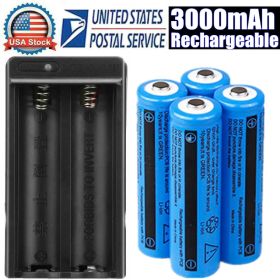 4pc Rechargeable Li-Ion Batteries 3000mAh Multipurpose Battery 3.7V&Dual Charger (Option: A)