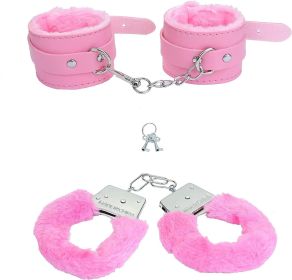 Fluffy Wrist Leather Handcuff Bracelet Detachable Adjustable Toy Plush Handcuffs Keys for Kids Cosplay Halloween Christmas Party (default: default)