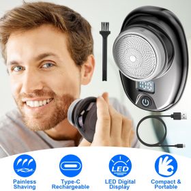 Gold-Blue-Black Color Options 1Pc Portable Electric Shaver With LED Digital Display Type-C Rechargeable Electric Razor For Men Electric Beard Tri (Color: BLACK)