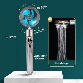 High Pressure Shower Head Adjustable 360° Rotation Turbine Water Saving Shower (Option: Blue)