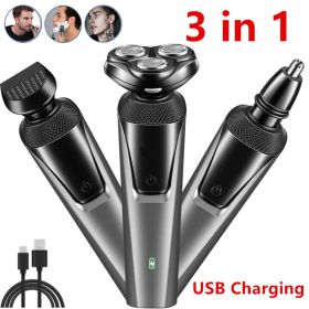 USB Rechargeable 3-In-1 Men's Professional Multi-function Cheek Beard Trimmer Men Nose Hair Cutting Barber Shaver Machine(Logistics only For USPS (Option: Default Title)